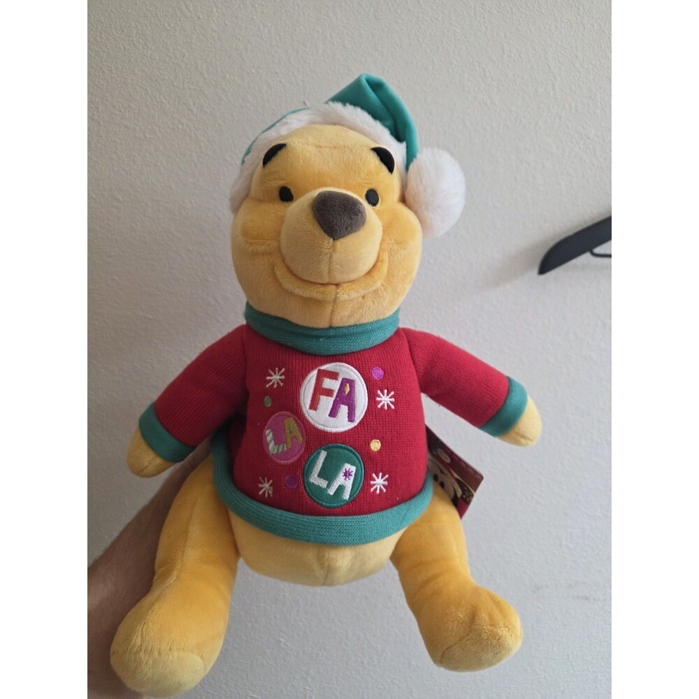 DISNEY STORE WINNIE THE POOH HOLIDAY PLUSH 12 1/2" CHRISTMAS 2018 *RARE*